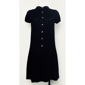 LACOSTE Black Knit Button Up Collared Dress